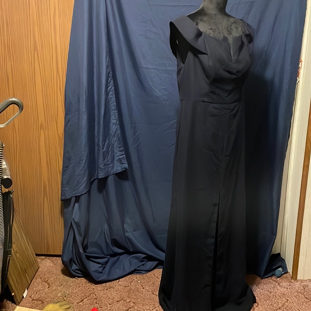 Dessy Collection size 16 R midnight blue off the shoulder dress